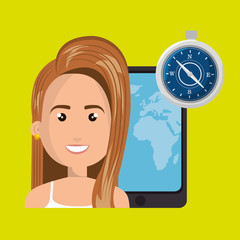 Sticker - woman travel map world vector illustration eps 10