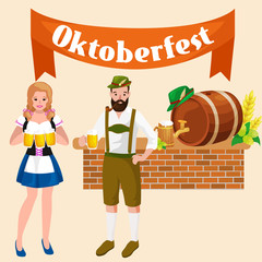 Wall Mural - germany beer festival oktoberfest, bavarian beer in glass mug, traditional party celebration, vector illustration