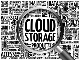 Poster - Cloud Storage word cloud with magnifying glass, business concept 3D illustration