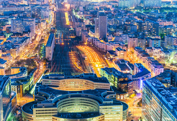 Wall Mural - Night aerial view of Paris Train Station