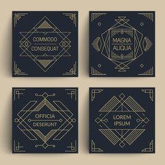 Trendy geometric frames and borders. Line art decor on dark backgrounds. Eps10 vector.