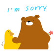 Bear say sorry to duck cartoon vector