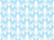Fleur De Lis White And Blue Semless Pattern - French Floral Background