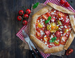 © irinagoleva - Whole wheat galette with tomatoes, feta cheese and fresh basil, overhead shot