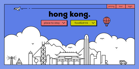 Hong Kong Modern Web Banner Design with Vector Linear Skyline