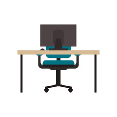 Wall Mural - flat design workplace desk chair and computer icon vector illustration