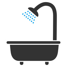 Bath Shower Icon. Vector Style Is Bicolor Flat Iconic Symbol With Rounded Angles, Blue And Gray Colors, White Background.