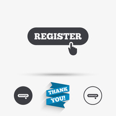 Poster - register with hand pointer icon. membership.