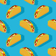 Taco seamless pattern. Traditional Mexican food background. Corn