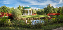 Pavillion Air Tempel In A City Park On The Banks Of The Yauza River. Moscow, Russia.