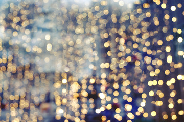 Wall Mural - christmas abstract blur background - light bokeh from xmas tree at night party in winter. vintage co