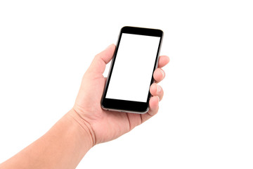 Poster - Isolated female hand holding a phone with white screen