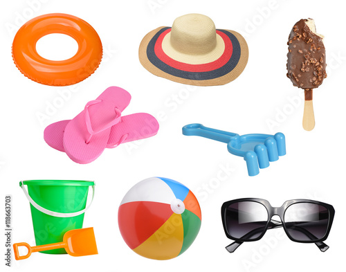 Fotografie, Obraz Summer items collection isolated on white background