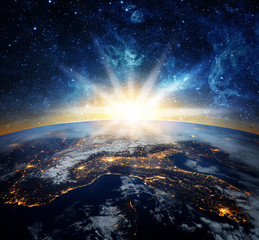 Wall Mural - earth, sun and galaxy. elements of this image furnished by nasa