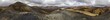 360 degree panorama view over the lava field of Laugahraun and the colorful mountains of Landmannalaugar, Iceland, seen from the volcano of Blahnukur.