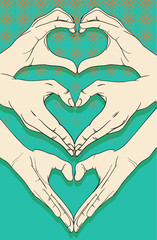 Aufkleber - Human hands with heart sign set