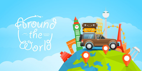 Poster - Vacation travelling concept. Vector travel illustration with the