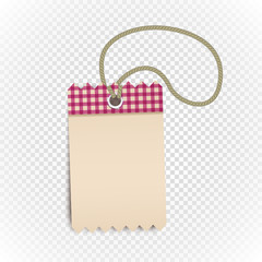 Aufkleber - Checkered shopping tag with rope on transparent background. Retr