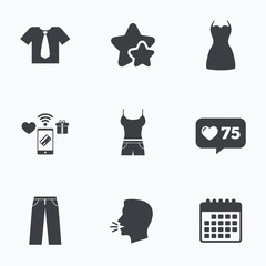 Poster - Clothes signs. T-shirt with tie and pants.