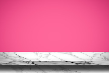 Poster - Empty top of marble table on pink gradient wall background.