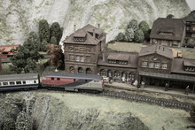 Miniature Toy Model Of Modern Train Crossing  Town