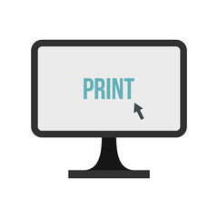Poster - Print button on monitor icon in flat style isolated on white background. Paint symbol