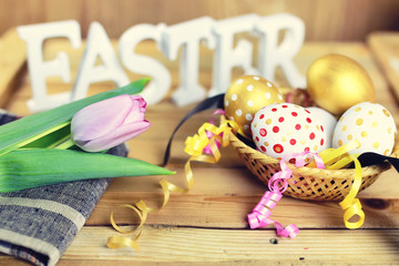 Easter composition flower and eggs