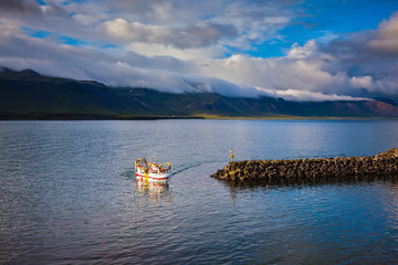 Canvas Print - White fishing boat