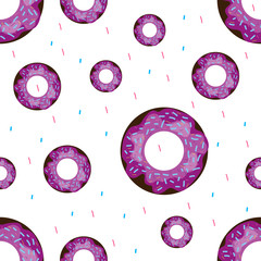 Wall Mural - Donuts pattern Vector Seamless pattern with sweet tasty donuts with berry icing