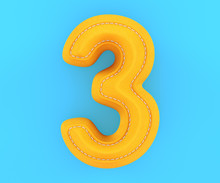 Leather Yellow Texture Letter Digit Number Three 3