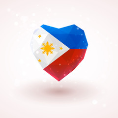 Wall Mural - The flag of Philippines in shape diamond glass heart. Triangulation style