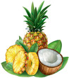 Pineapples and cut coconut