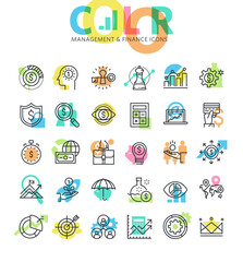 Poster - flat line icons set of financial services, insurance, investment and economics. modern design icons 