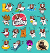 Sticker Collection of Emoji Cartoon Dog Emoticons. Vector Stock Illustrations 