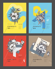 Wall Mural - set of layout templates for poster, flyer, brochure. modern clean design with colorful floral compos