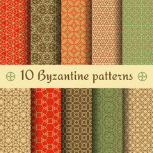 Byzantine Seamless Patterns Set. Vector Illustration.