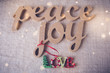 © SewcreamStudio - Peace joy love on holiday fairy light toning background