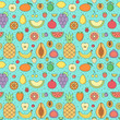Fruit simple outline seamless vector blue pattern.