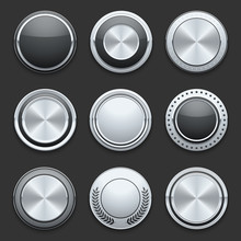 Silver Metal Chrome Vector Buttons Set