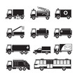 Public Utility Vehicles Object Silhouette Set, Waste, Oil, Water Supply, Electricity, Emergency, Truck and Bus