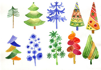 Christmas tree, watercolor, 