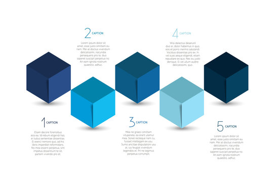Cube infographics options banner, template, scheme, chart, text layout. Five step design. Vector illustration.