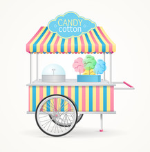 Cotton Candy Street Market Stall. Vector