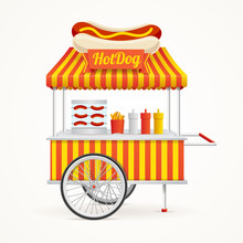 Fast Food Hot Dog Street Market Stall. Vector