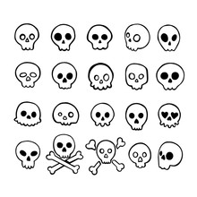 Set Of Doodle Skulls With Bones