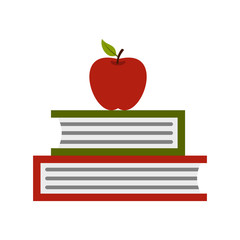 Poster - Two books with red apple icon in flat style on a white background