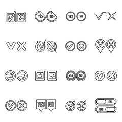 Poster - Check mark icons set in outline style. Yes and No set collection vector illustration