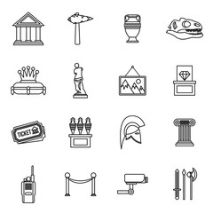 Canvas Print - Museum icons set in outline style. Antique and culture symbols set collection vector illustration