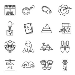 Canvas Print - April fools dayicons set in outline style. Prank playful actions set collection vector illustration