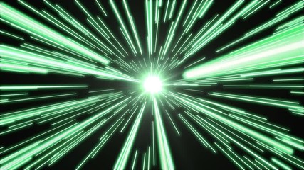 Canvas Print - Stars flying past at high speed, with a bright white light at the end. Green version. Seamlessly loopable animation.